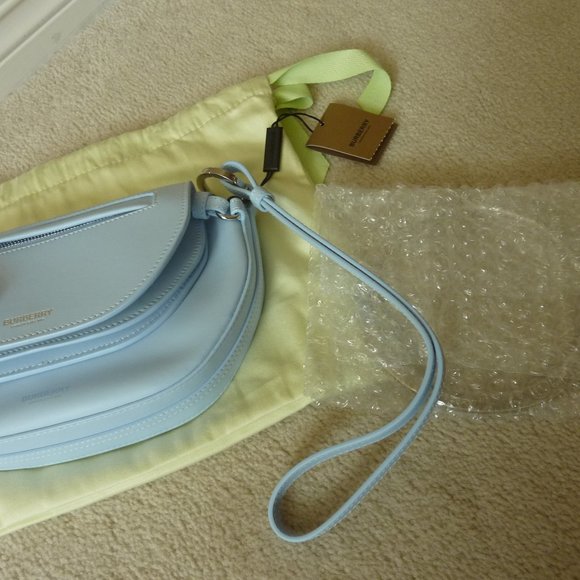BURBERRY Mini Double 'Olympia' Logo Leather Bag in Pale Blue (NEW) - Picture 9 of 12